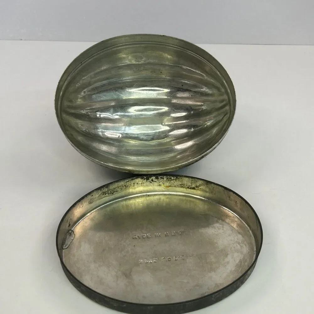 1920s Blue Bird Tin Melon Shaped Steamed Pudding Mold 2 Piece Made in USA